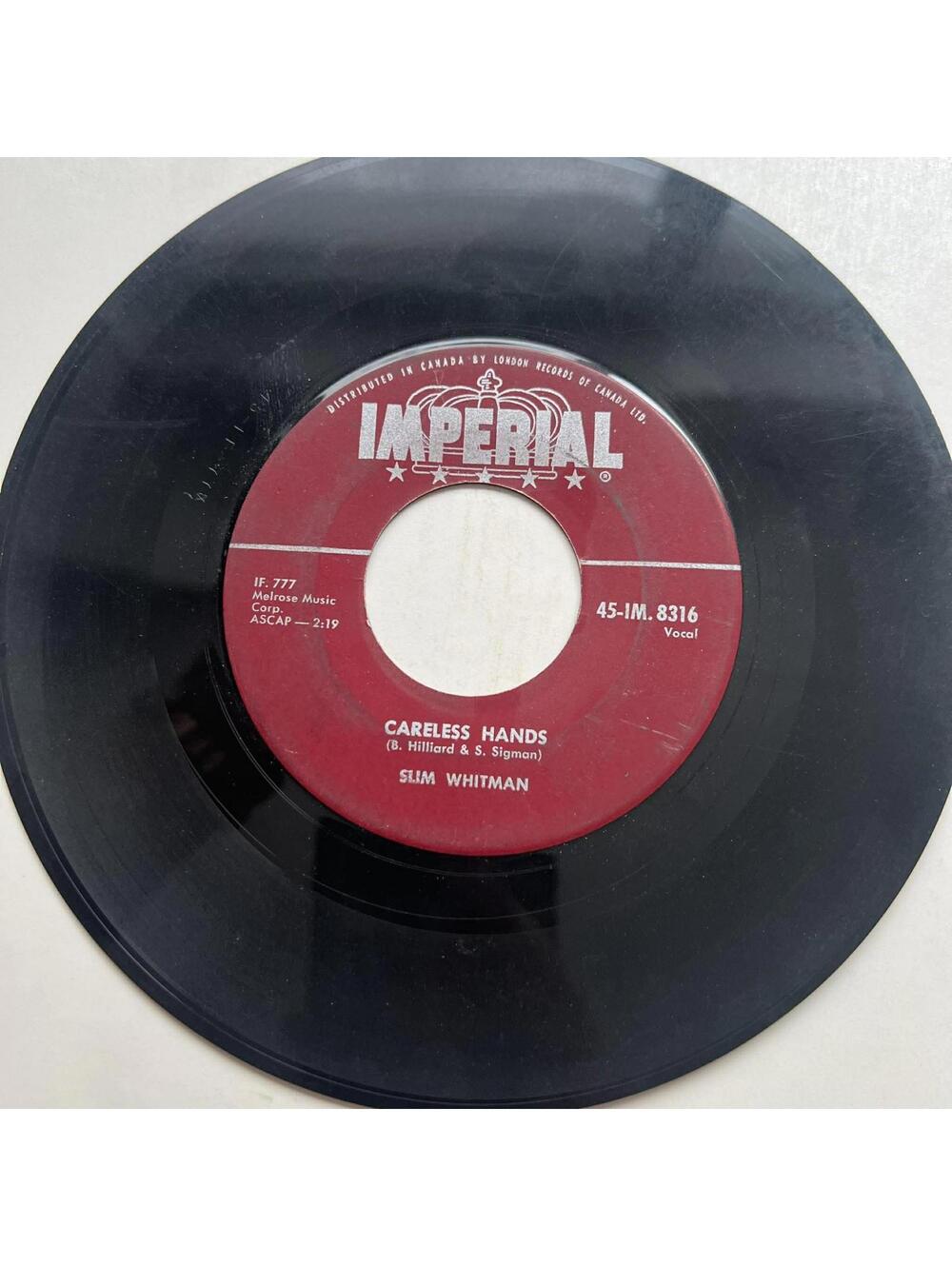Slim Whitman - A Very Precious Love/Careless Hands 45rpm VG+ R8
